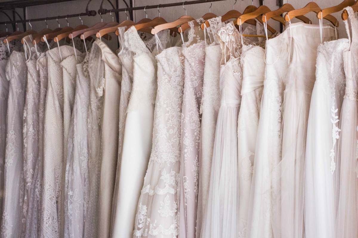 wedding dresses hanging up